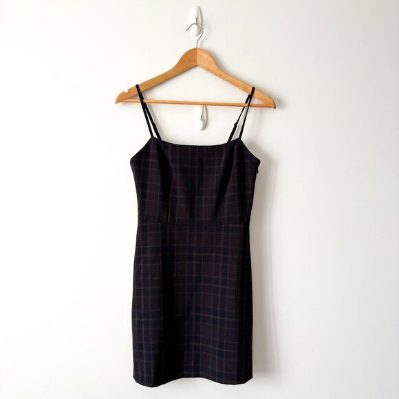 Aritzia Wilfred New Classic Isabelle Check Plaid Mini Dress Dark Navy Size 4 - Picture 4 of 9